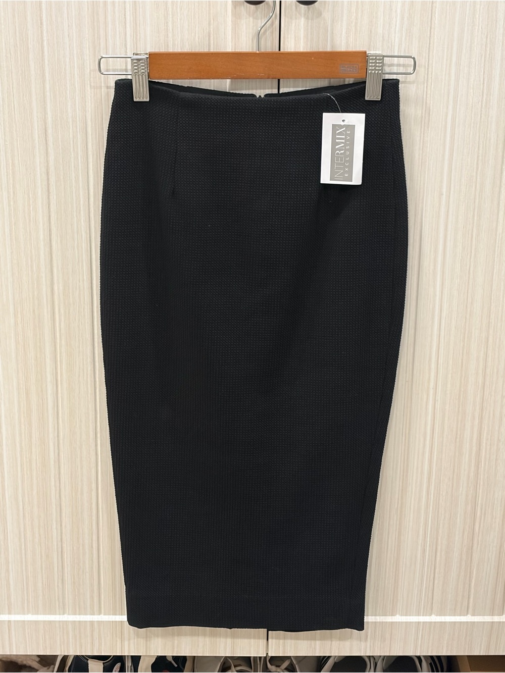 INTERMIX Black Textured Knit Pencil Skirt